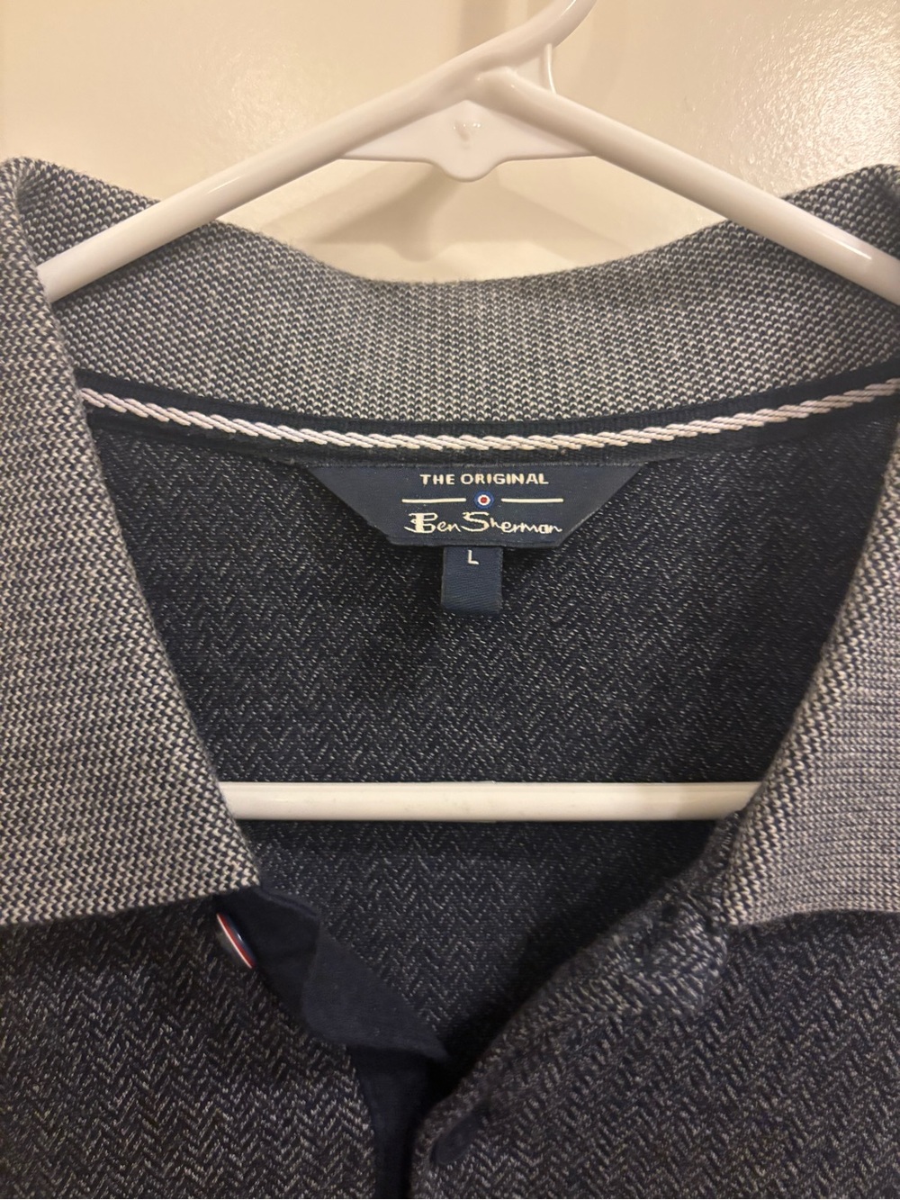 Men’s Ben Sherman long sleeve grey Herringbone Polo sz L